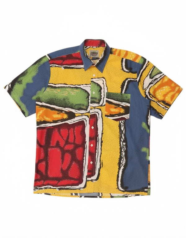 Camisa masculina vintage de manga curta tamanho 41/42 grande bloco colorido multicolorido