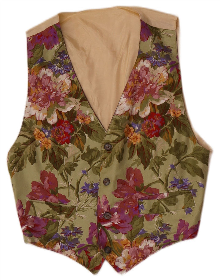 Colete Vintage Masculino XS Cáqui Floral