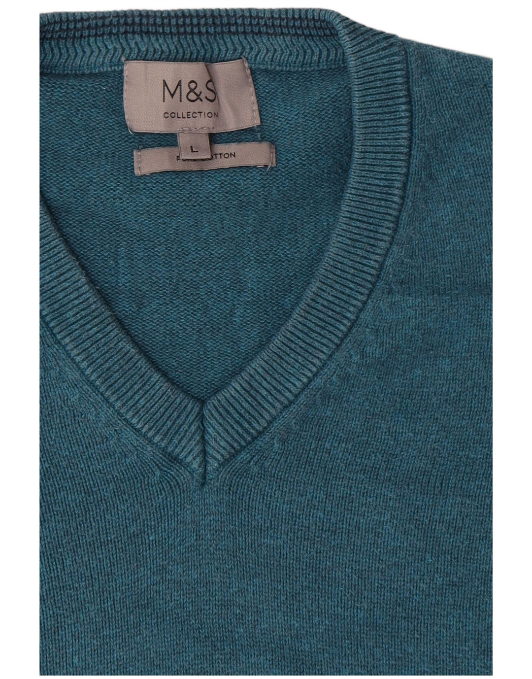 Suéter masculino Marks & Spencer com decote em V grande algodão azul