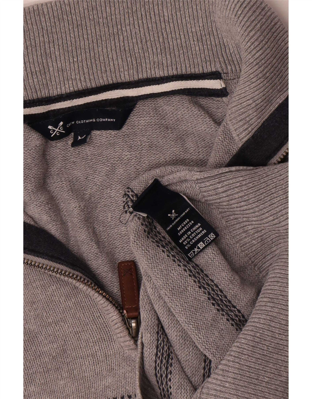 Crew Clothing Suéter masculino com gola e zíper, algodão listrado cinza médio