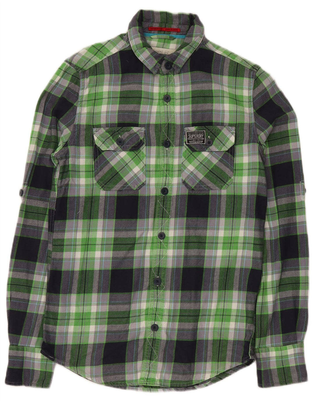 Camisa masculina de flanela SUPERDRY pequeno algodão xadrez verde
