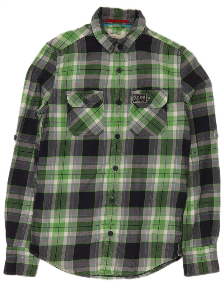 Camisa masculina de flanela SUPERDRY pequeno algodão xadrez verde