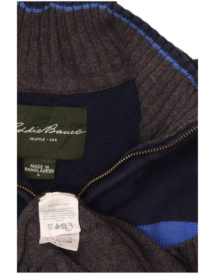 Suéter masculino Eddie Bauer com zíper e gola grande de algodão colorido cinza