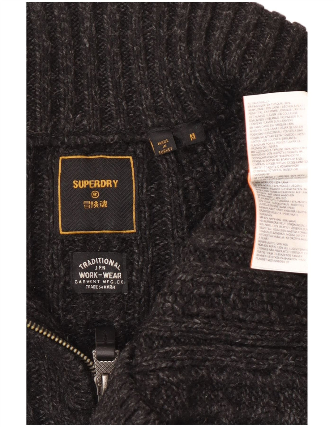 Suéter masculino Superdry com zíper e gola média cinza acrílico