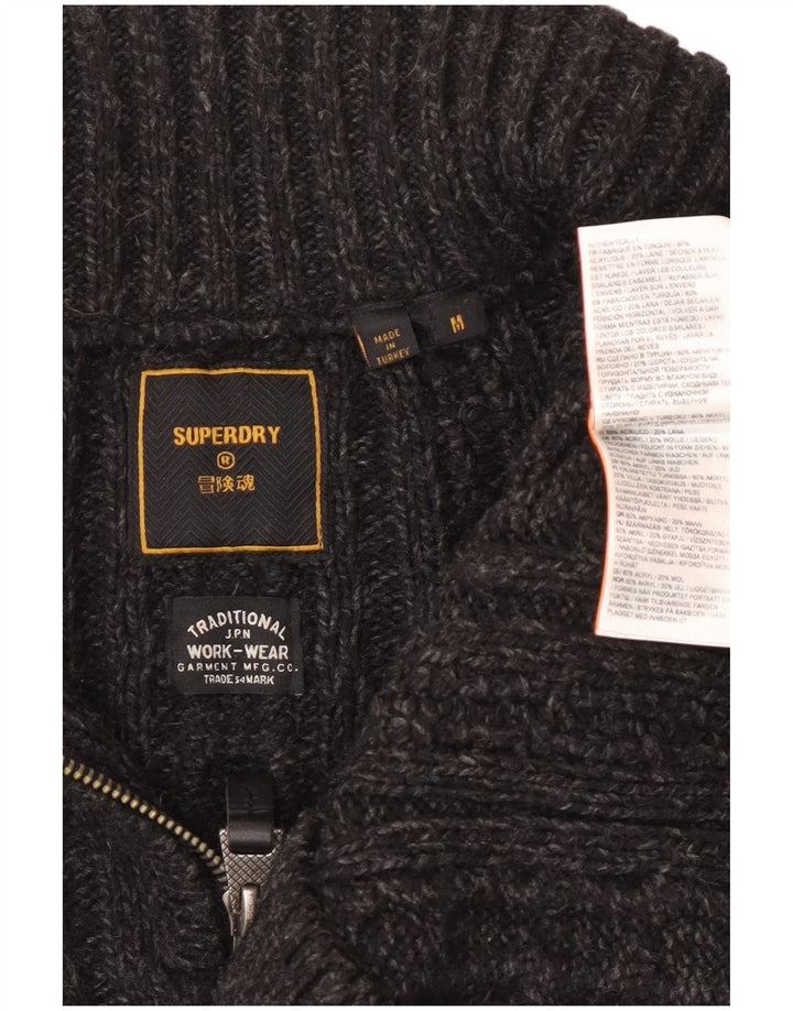 Suéter masculino Superdry com zíper e gola média cinza acrílico