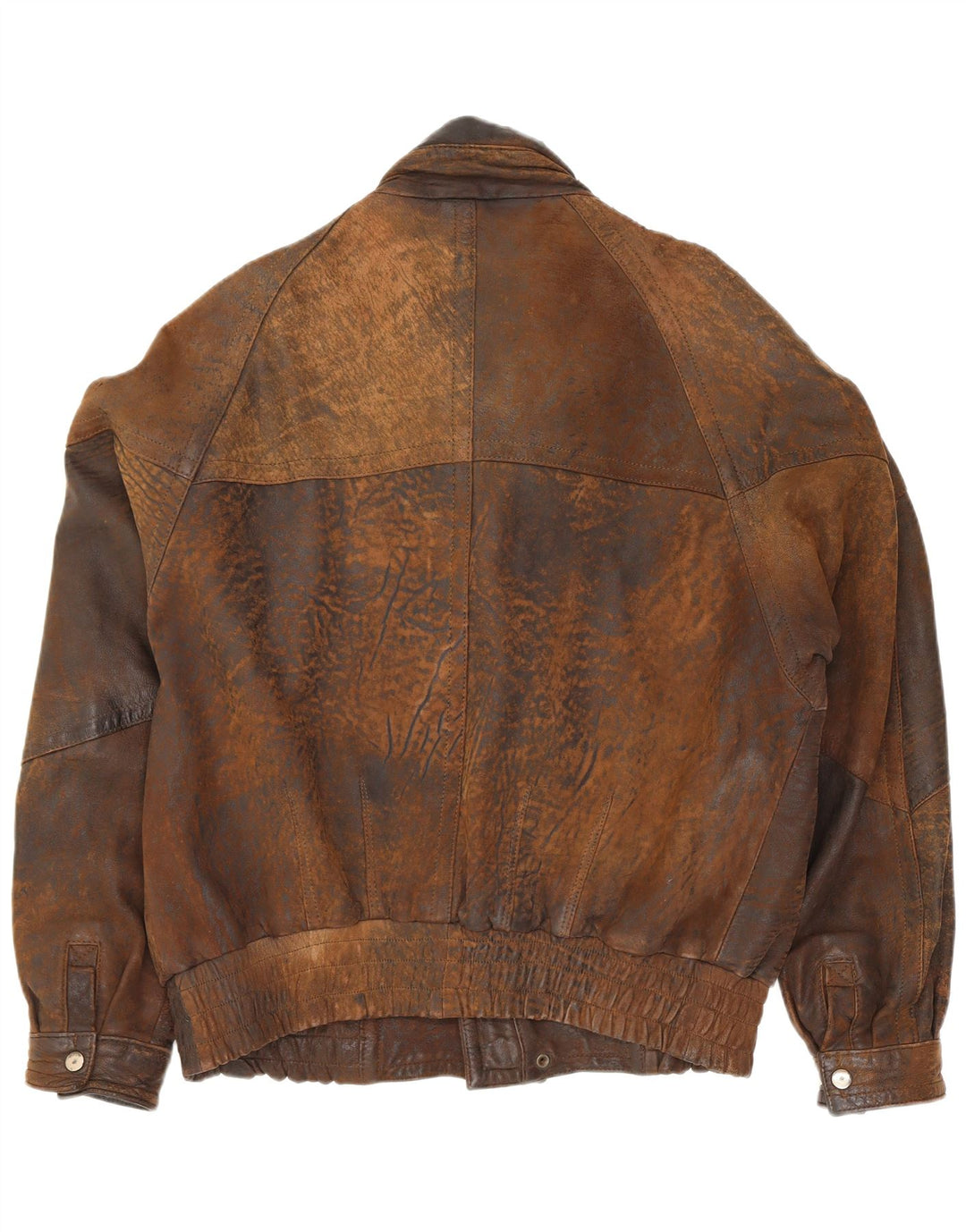 Jaqueta bomber masculina de couro Gina Bacconi Reino Unido 36 pequena marrom patchwork retrô