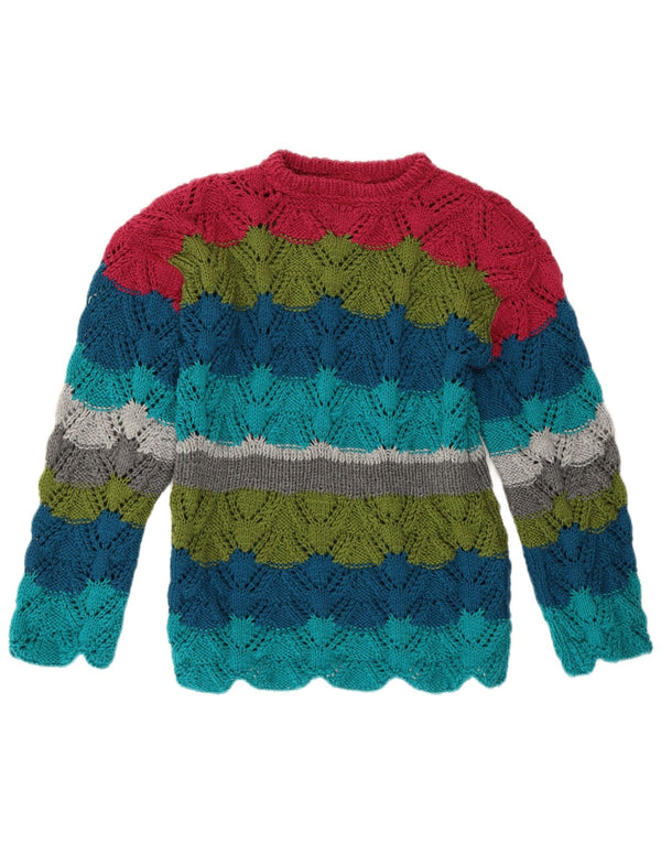 Suéter feminino vintage com gola redonda UK 14 listrado médio multicolorido