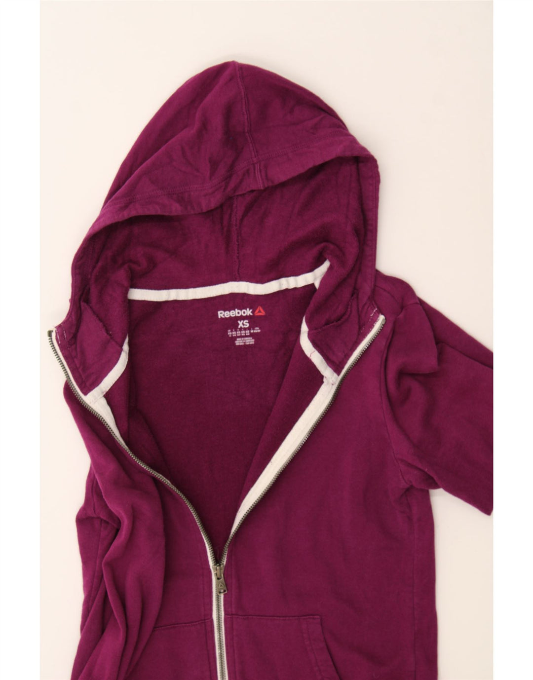 REEBOK Womens Zip Hoodie Sweater UK 6 XS Purple Cotton Vintage Reebok and Second-Hand Reebok from Messina Hembry 