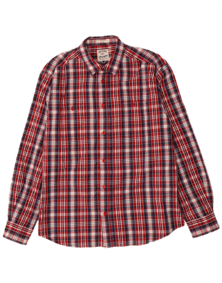 Camisa masculina Wrangler grande algodão xadrez vermelho