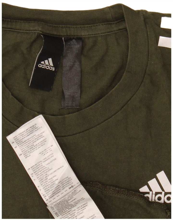 Adidas Mens T-Shirt Top Pequeno Algodão Cáqui