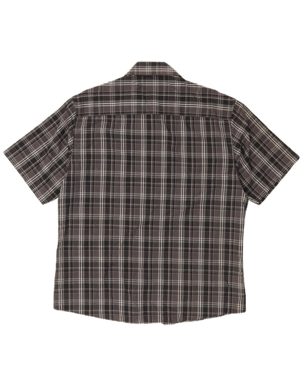 Pierre Cardin Mens Short Sleeve Shirt XL Black Check Polyester