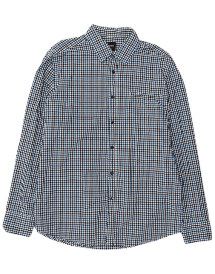 Camisa masculina Hugo Boss Regular Fit XL azul algodão guingão