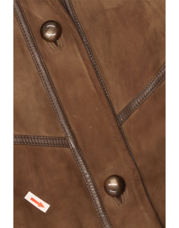 Casaco feminino vintage de shearling Reino Unido 16 grande couro marrom