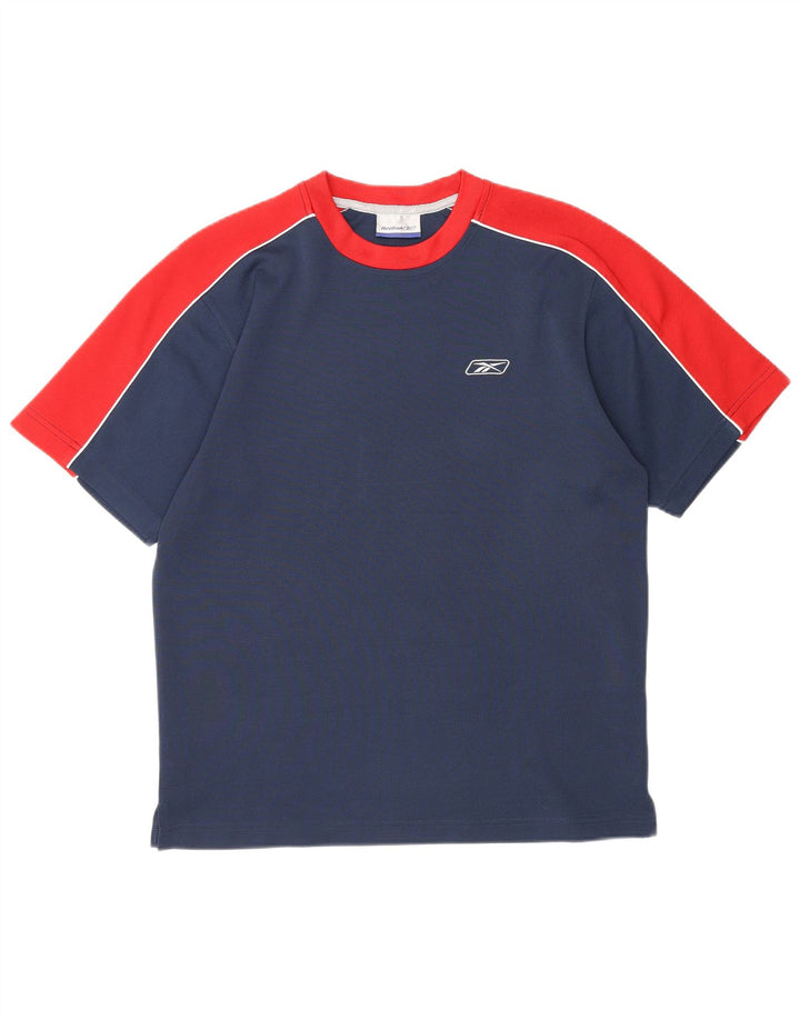 Reebok Mens T-Shirt Top Pequeno Poliéster Colorblock Azul Marinho