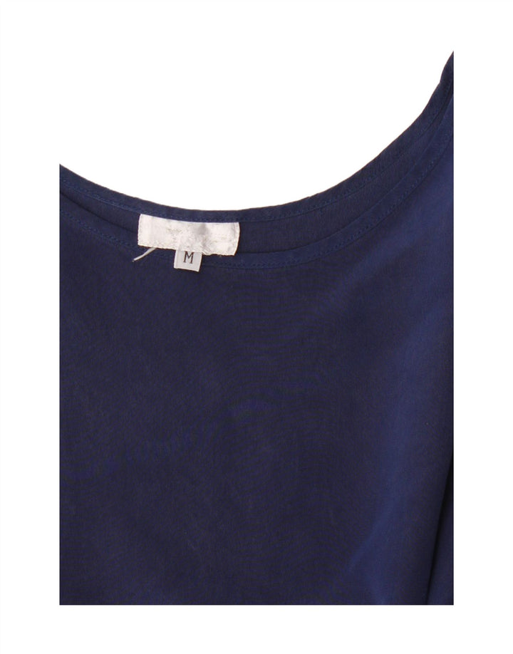 Blusa feminina vintage sem mangas UK 14 azul marinho médio