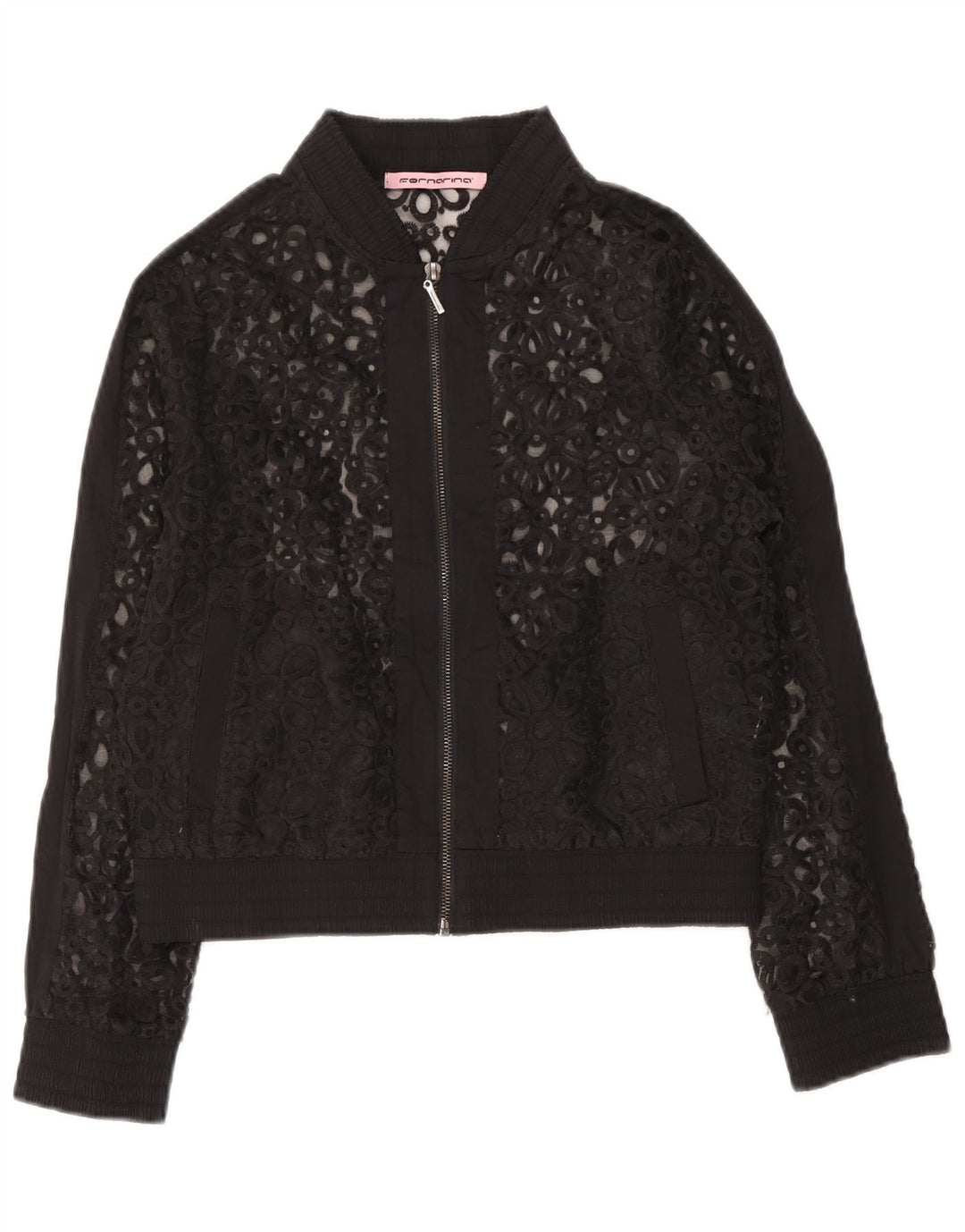 Jaqueta bomber feminina Fornarina de renda UK 12 médio preto floral