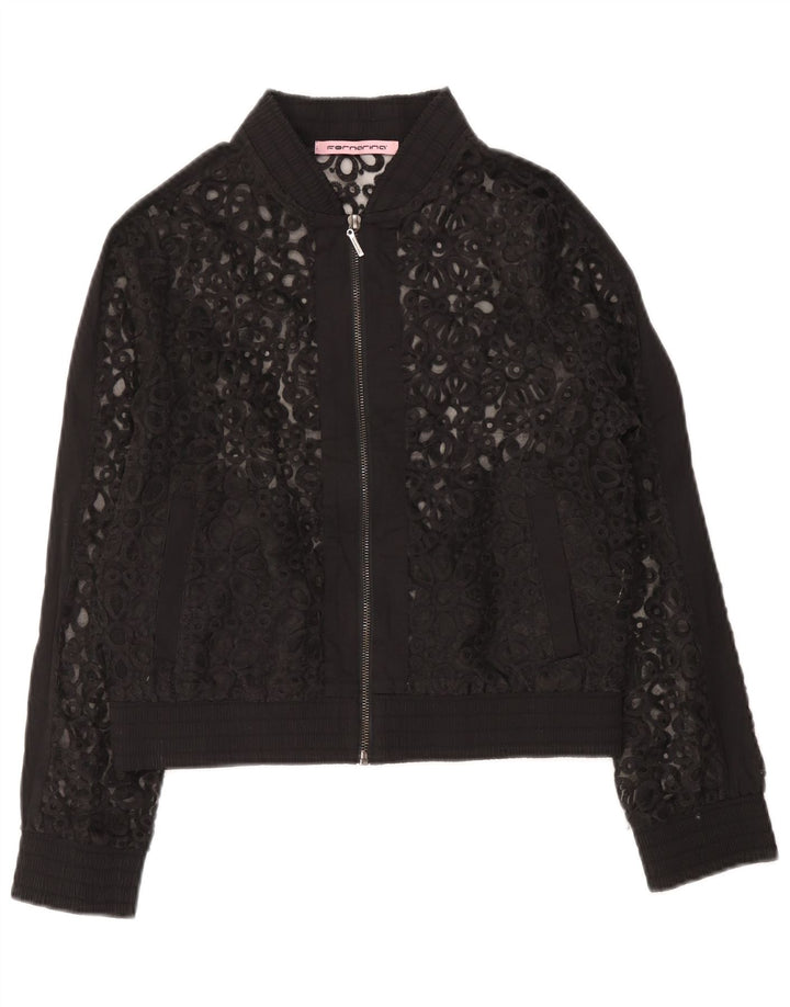 Jaqueta bomber feminina Fornarina de renda UK 12 médio preto floral