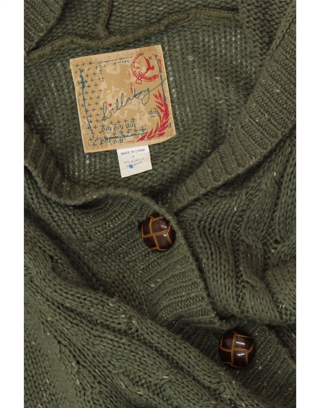 Suéter cardigã feminino com palangre BILLABONG UK 14 grande verde manchado