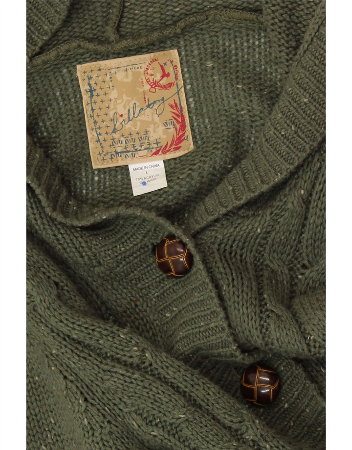 Suéter cardigã feminino com palangre BILLABONG UK 14 grande verde manchado