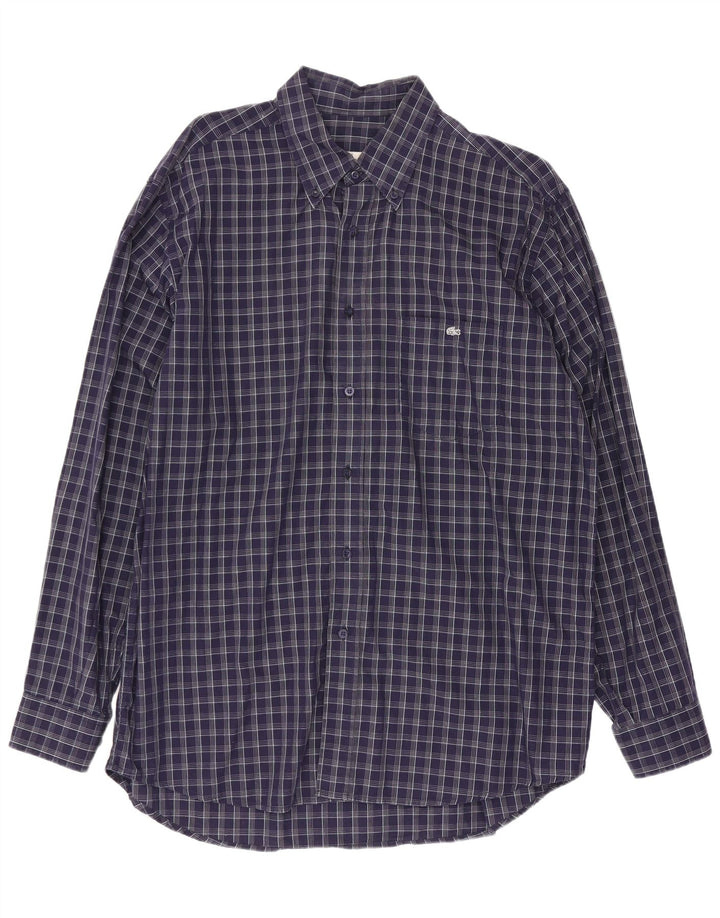 Camisa masculina Lacoste tamanho 42 grande algodão xadrez azul marinho