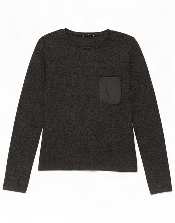 Zara Top feminino manga longa UK 10 poliéster cinza pequeno