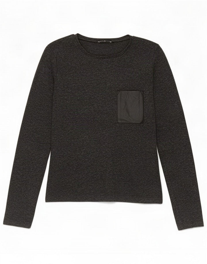 Zara Top feminino manga longa UK 10 poliéster cinza pequeno