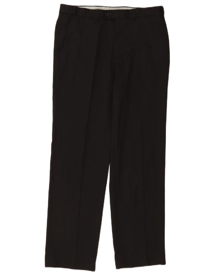 Calça masculina de terno reto Marks & Spencer W34 L33 poliéster preto