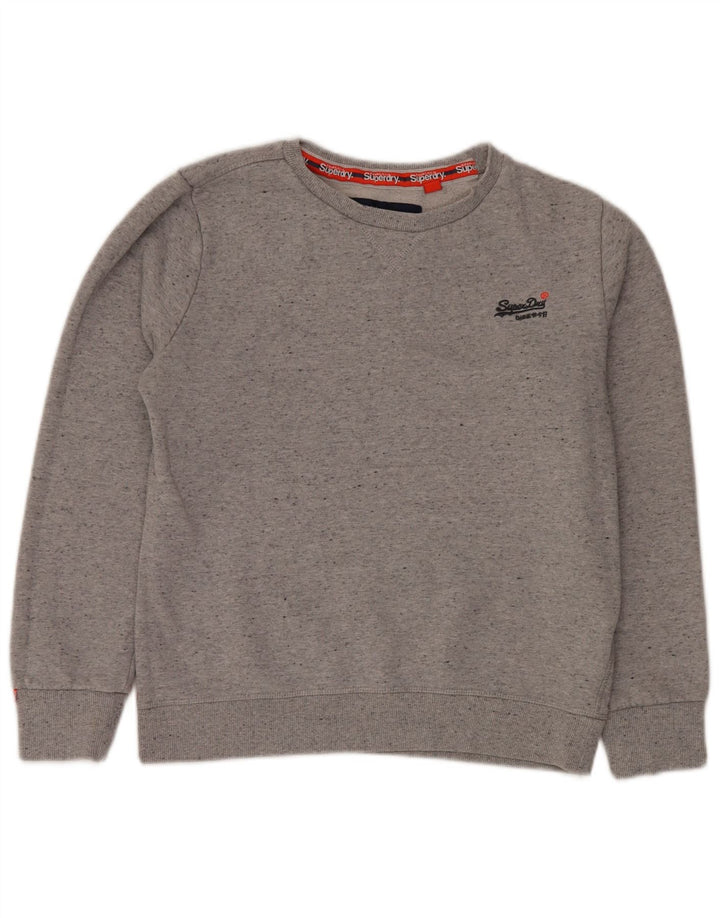 Suéter feminino SUPERDRY UK 16 grande algodão manchado cinza