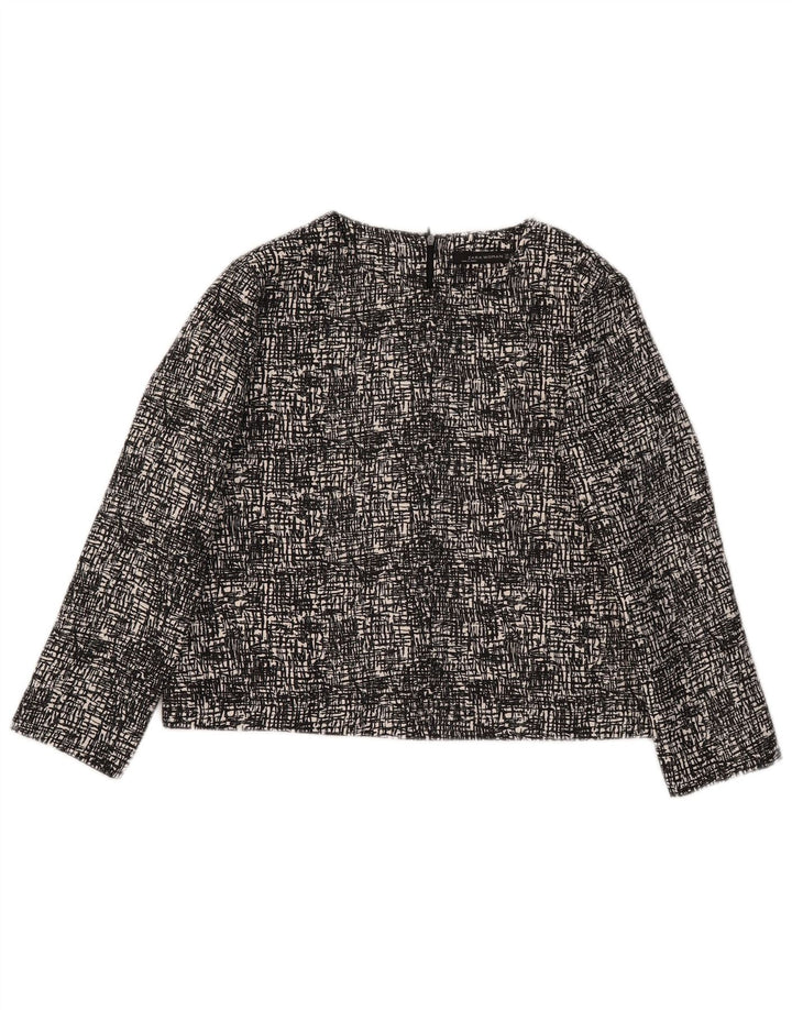 Zara blusa feminina manga 3/4 top UK 14 poliéster preto médio manchado