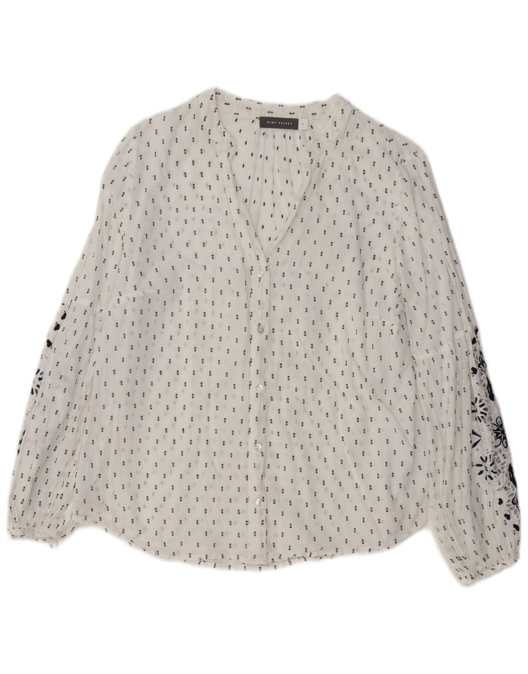 Blusa feminina MINT VELVET com camisa gráfica Reino Unido 14 grande algodão floral branco