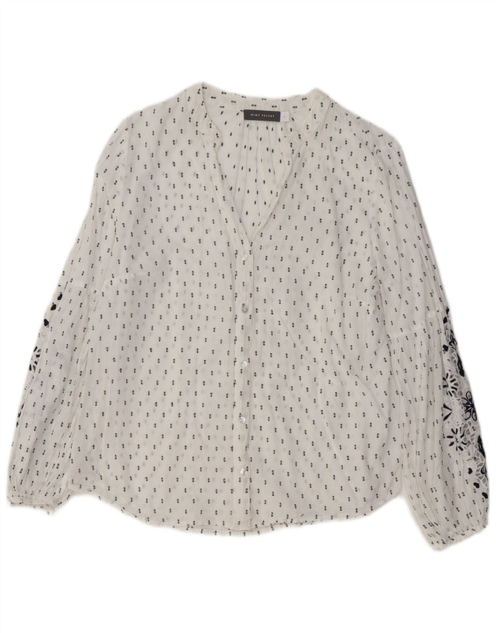 Blusa feminina MINT VELVET com camisa gráfica Reino Unido 14 grande algodão floral branco
