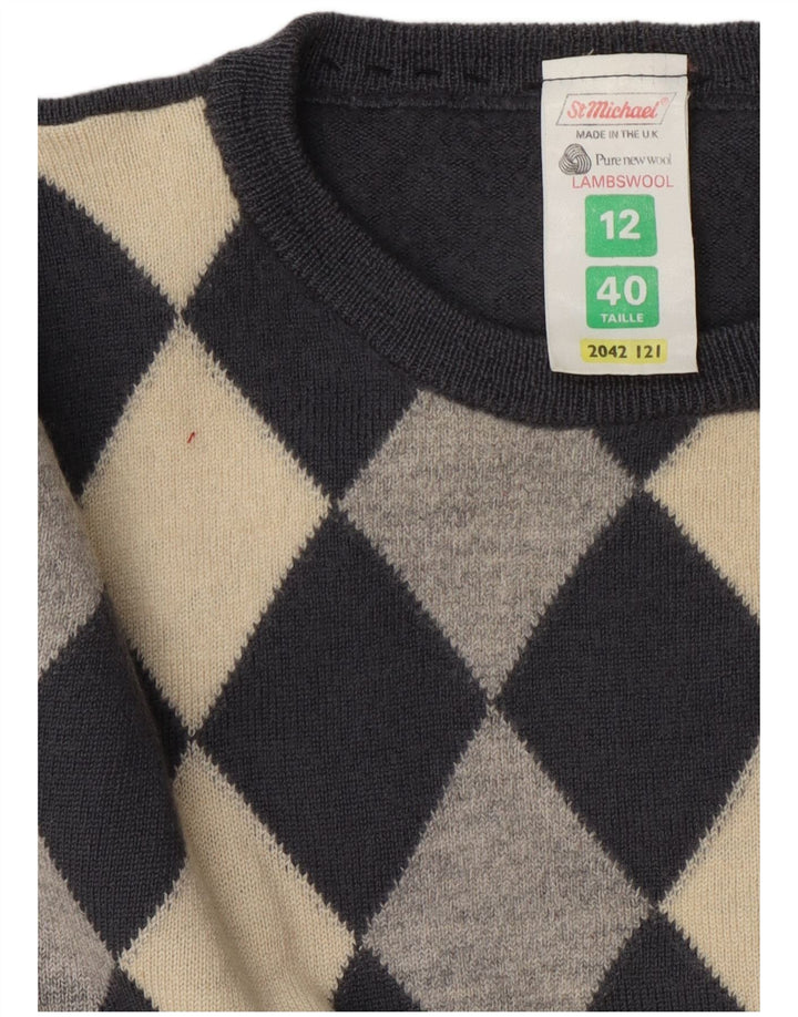 Suéter feminino St Michael com gola canoa Reino Unido 12 cinza médio argyle/diamante