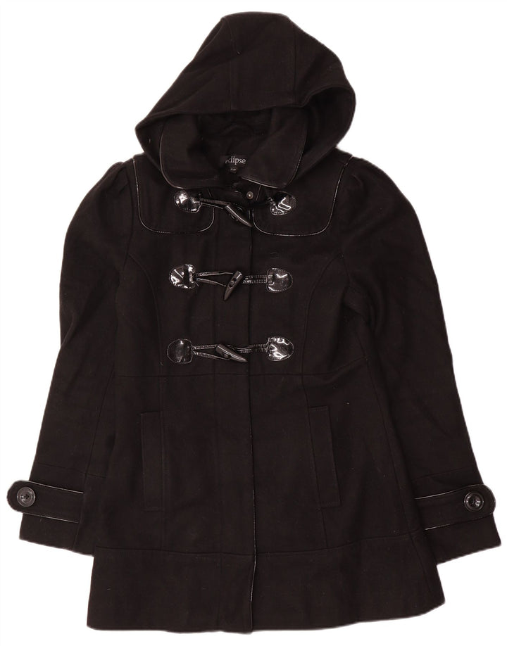 Casaco duffle feminino com capuz Eclipse UK 10 pequeno lã preta