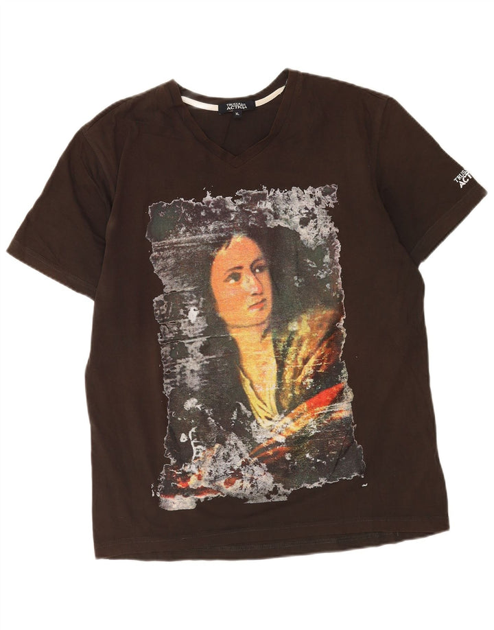Camiseta gráfica masculina Trussardi XL marrom