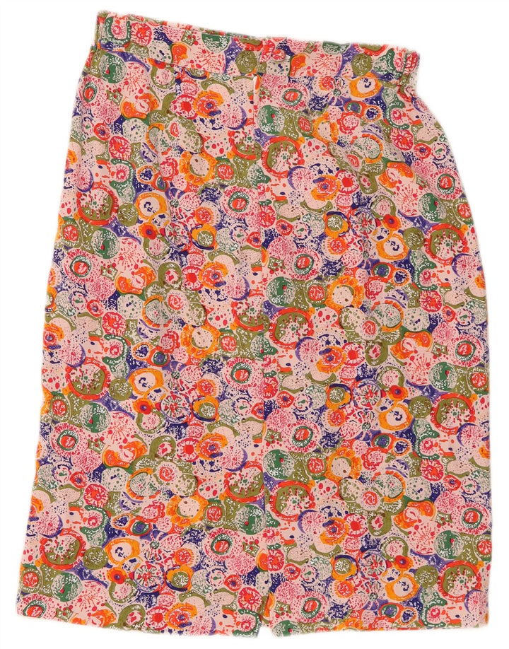 Saia reta feminina vintage UE 38 médio W28 seda floral multicolorida