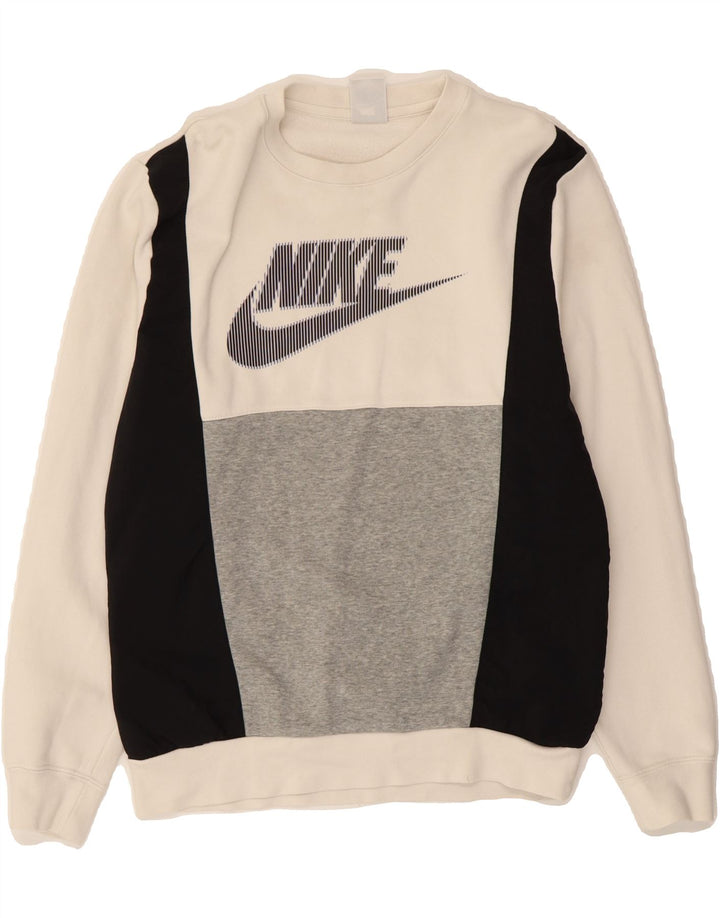 Moletom gráfico masculino NIKE Jumper pequeno branco colorblock algodão
