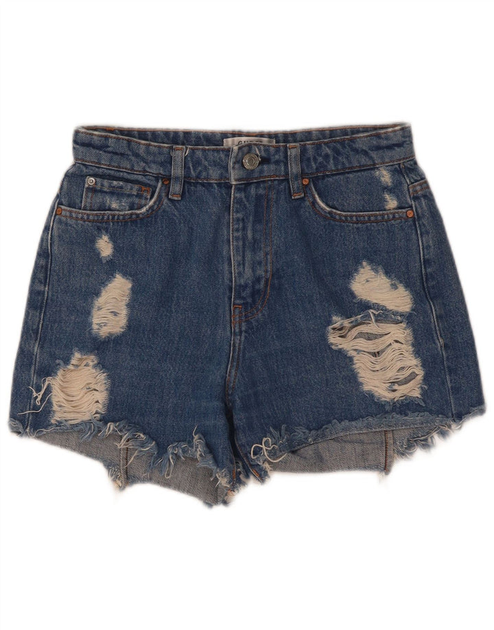Guess Shorts jeans feminino desgastado W25 XS azul poliéster