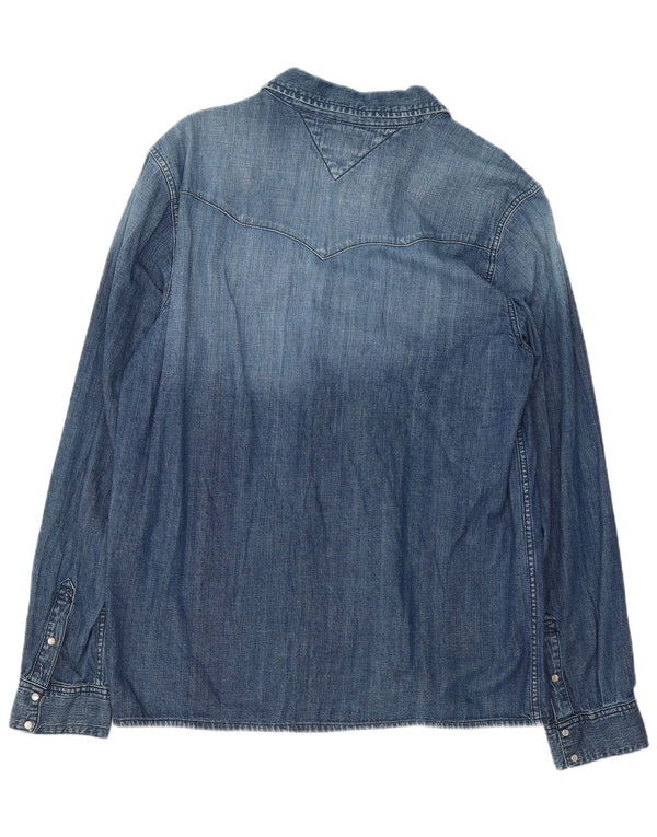 Camisa jeans masculina Tommy Hilfiger XL azul algodão