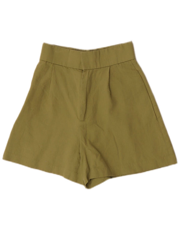 Zara Shorts Chino feminino de cintura alta XS W24 Linho cáqui