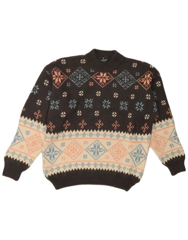 Trussardi Jeans Suéter masculino com gola tartaruga XL preto Fair Isle
