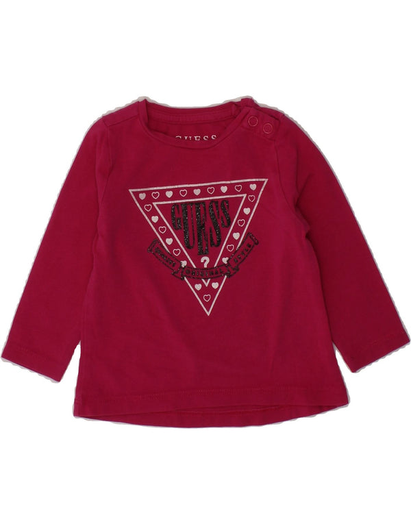 Top gráfico GUESS para meninas, manga comprida, 3-6 meses, algodão rosa