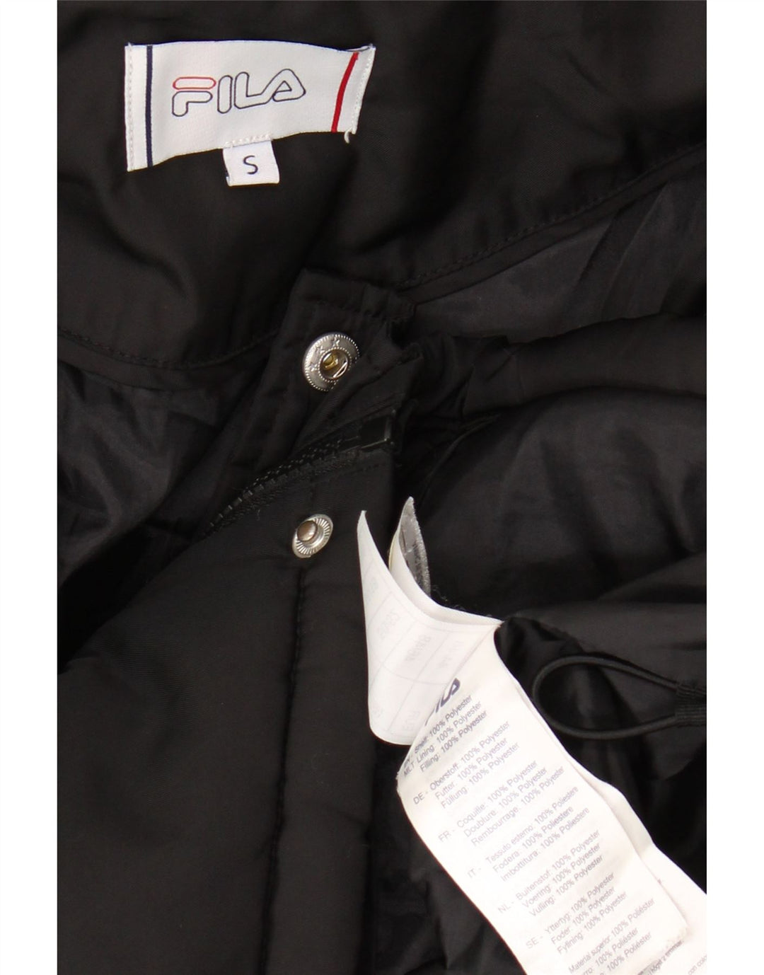 Jaqueta masculina acolchoada com capuz FILA UK 36 poliéster colorblock preto pequeno