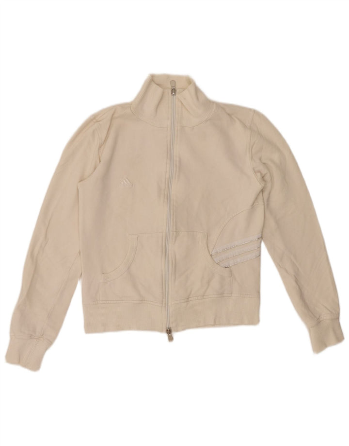 ADIDAS Womens Crop Tracksuit Top Jacket UK 10 Pequeno Algodão Branco