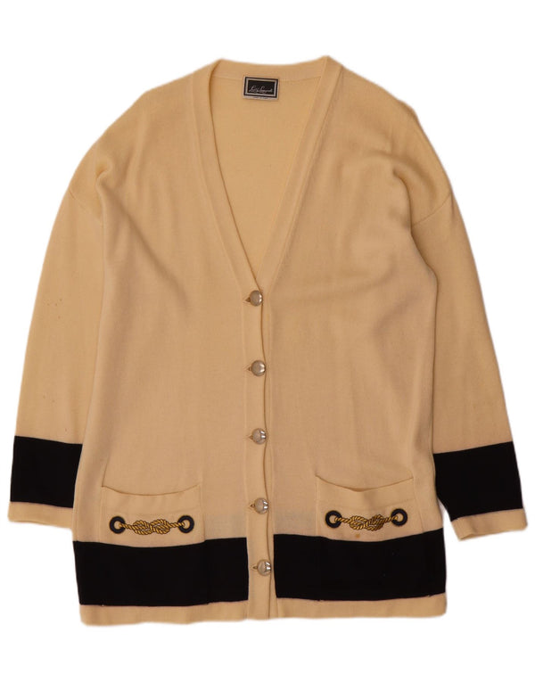 Suéter cardigã feminino Luisa Spagnoli UK 18 XL bege colorblock