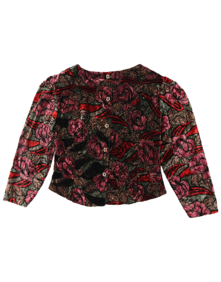 Blusa feminina vintage de manga comprida UK 14 floral multicolorido médio