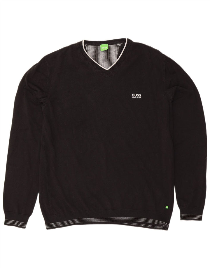 Suéter masculino Hugo Boss com decote em V grande acrílico preto