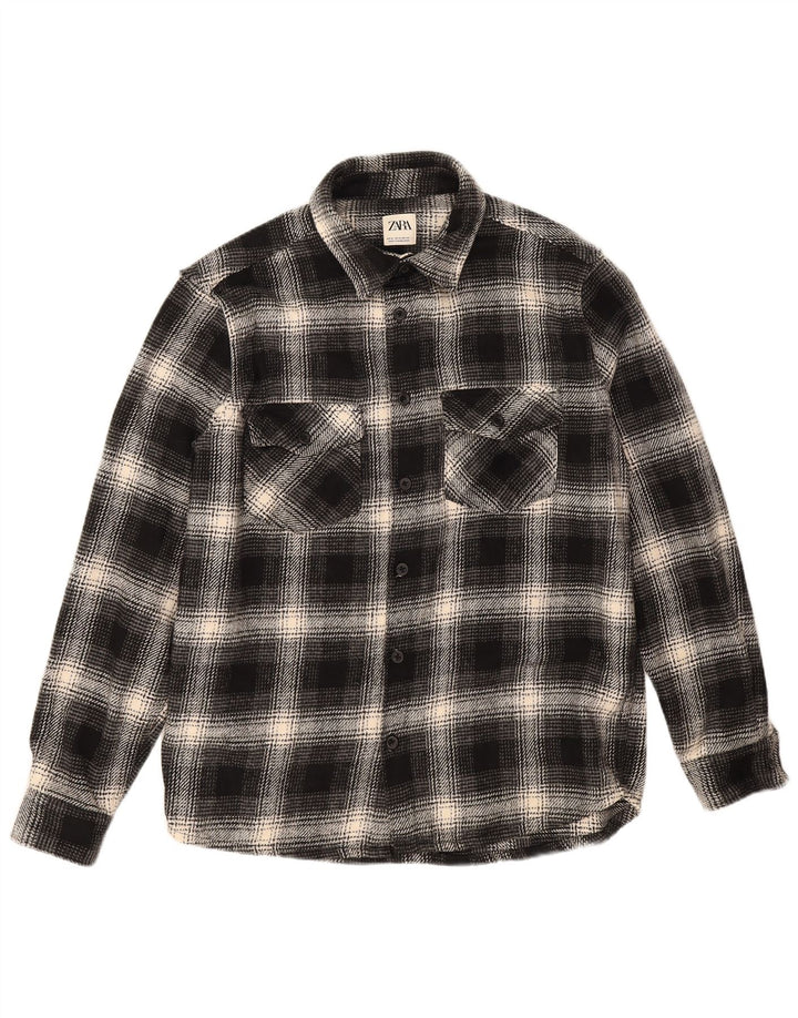 Camisa masculina de flanela Zara poliéster xadrez preto médio