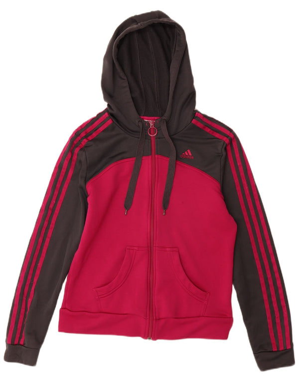 Suéter adidas feminino com capuz e zíper UK 16 grande bloco colorido rosa