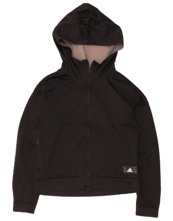 Adidas Womens Hooded Tracksuit Top Jacket Reino Unido 8/10 Pequeno Poliéster Preto