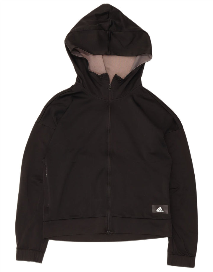Adidas Womens Hooded Tracksuit Top Jacket Reino Unido 8/10 Pequeno Poliéster Preto